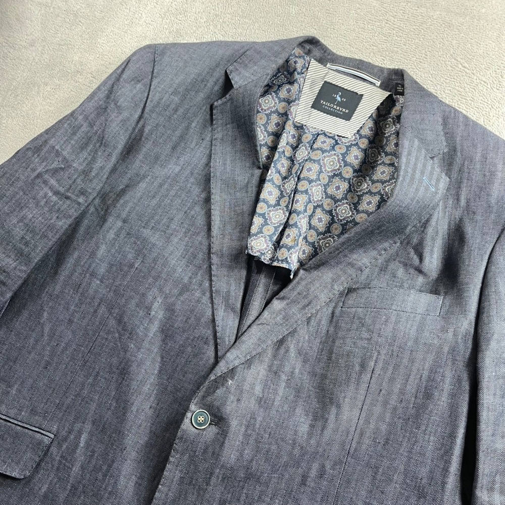 Tailorbyrd Collection Mens 50L Grey Herringbone 100% Linen Blazer Sport Coat